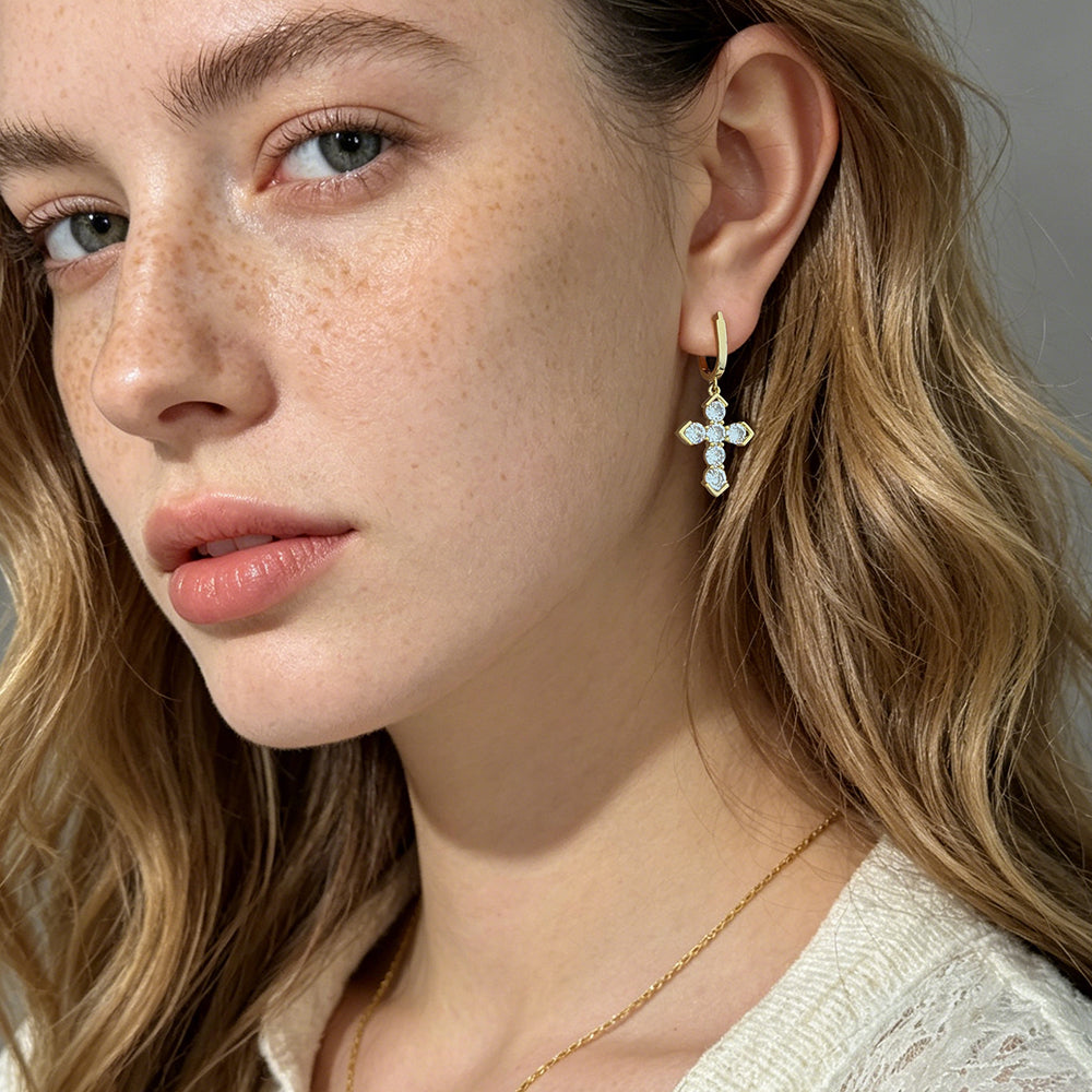 Starlight Cross Geometric Drop Earrings