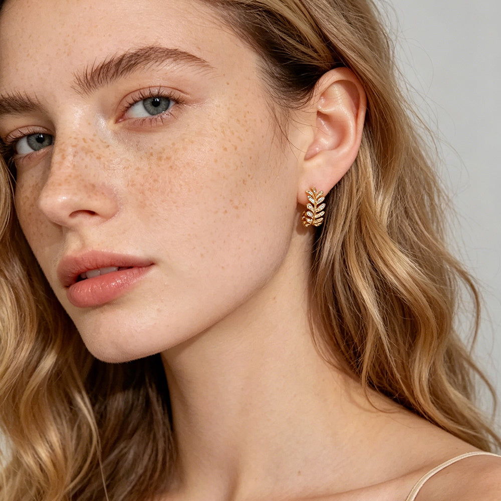 Olive Branch Crystal Hoop Earrings