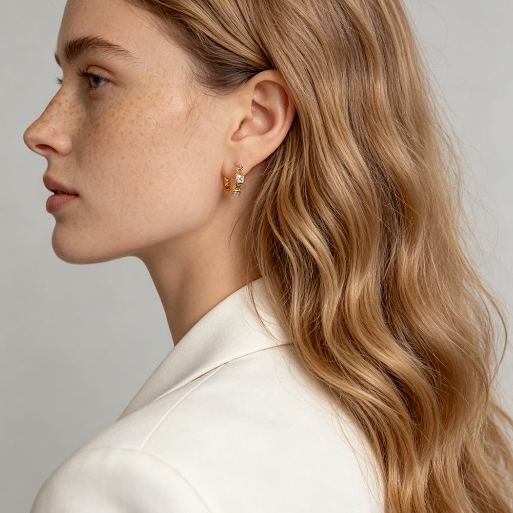 Minimal Square Crystal Hoop Earrings