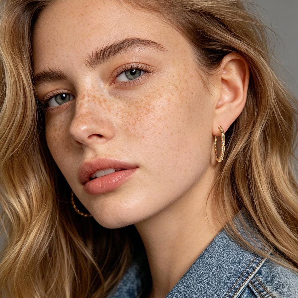 Baguette CZ Hoop Earrings