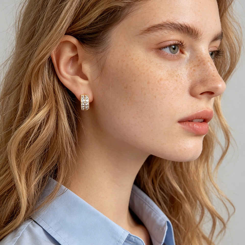 Double Row Pave Crystal Mini Hoop Earrings