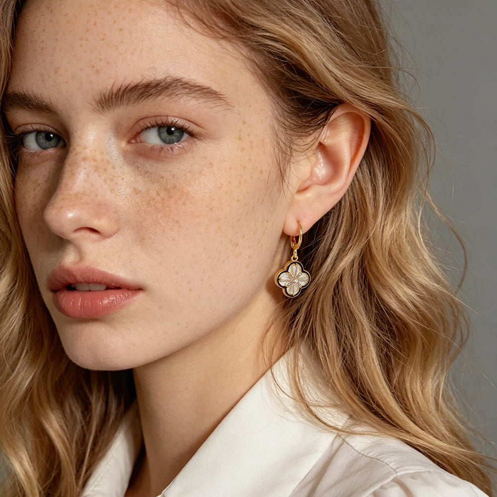 Floral Drop Hoop Earrings