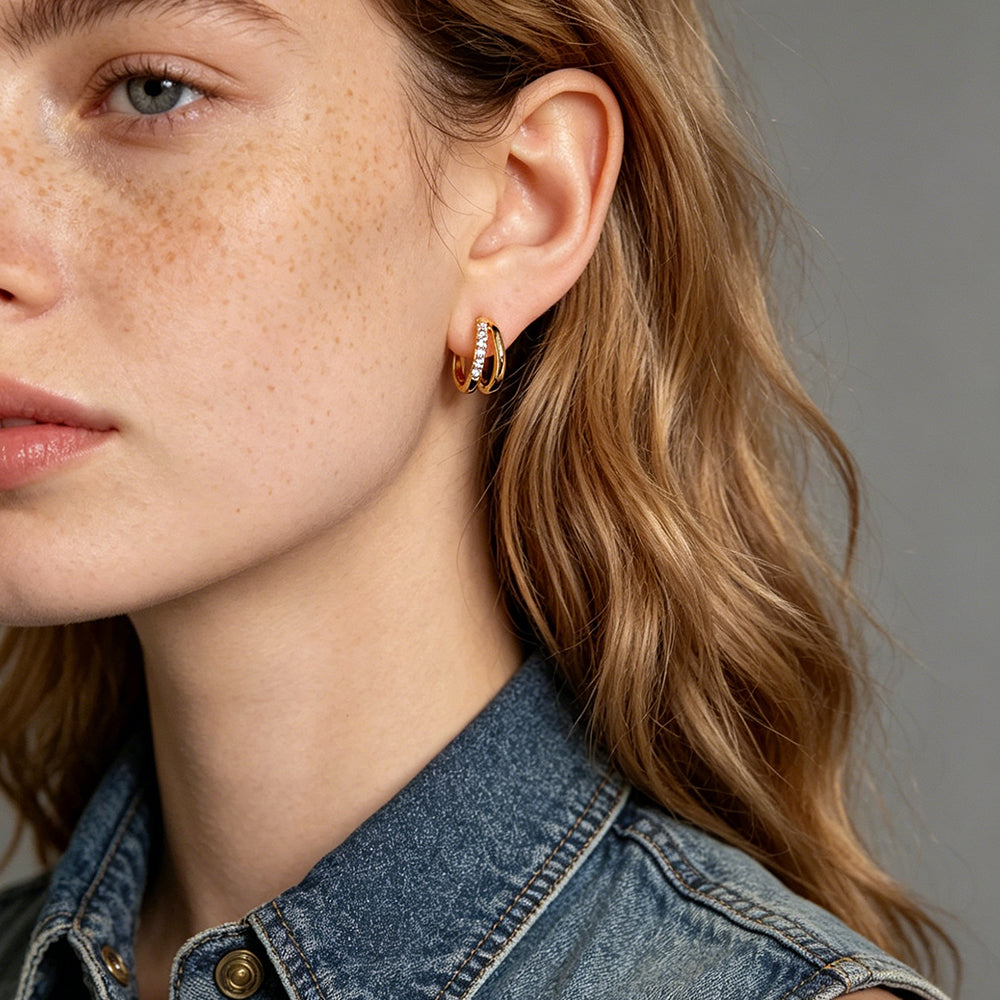 Double Layer Pave Huggie Earrings