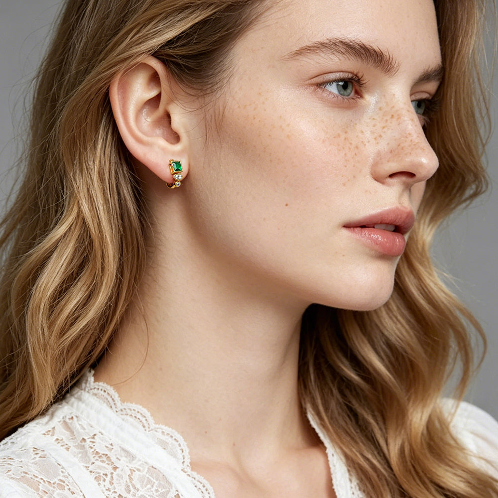 Emerald Green Color Mood Stud Earrings | Delicate Fashion Jewelry for Women