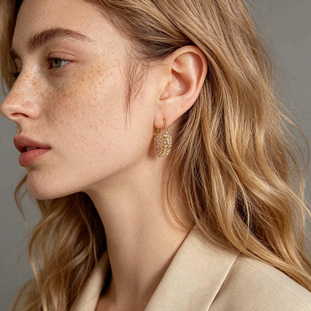 Pave Crystal Half Hoop Earrings
