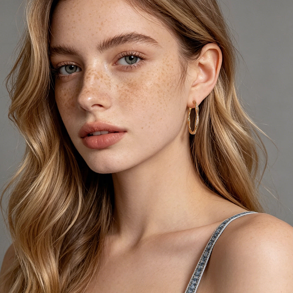 Twisted Wave Pave Hoop Earrings