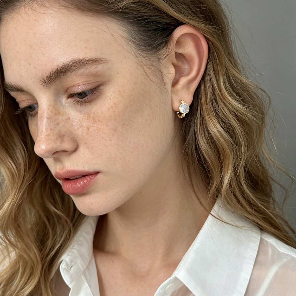 Beaded Solitaire C-Hoop Earrings