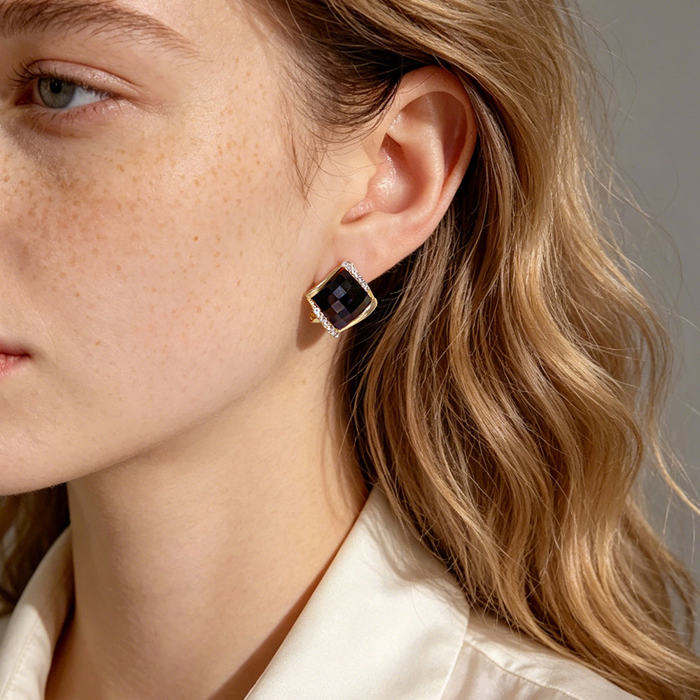 Midnight Black Square Stud Earrings
