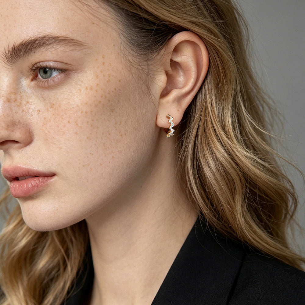 Zig-Zag Pave Huggie Hoop Earrings