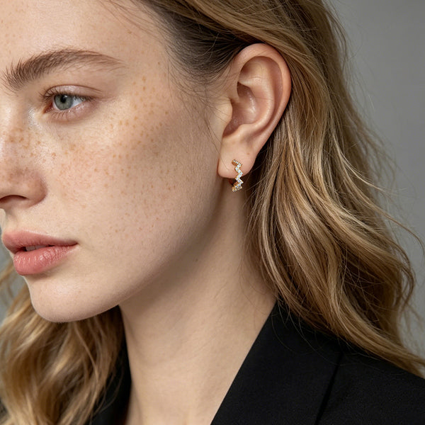 Zig-Zag Pave Huggie Hoop Earrings