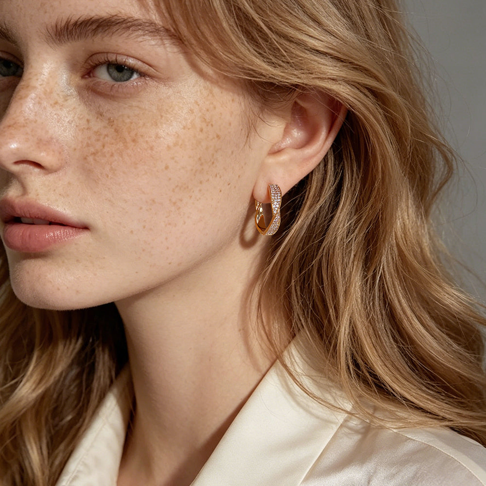 Twist Pave Hoop Earrings