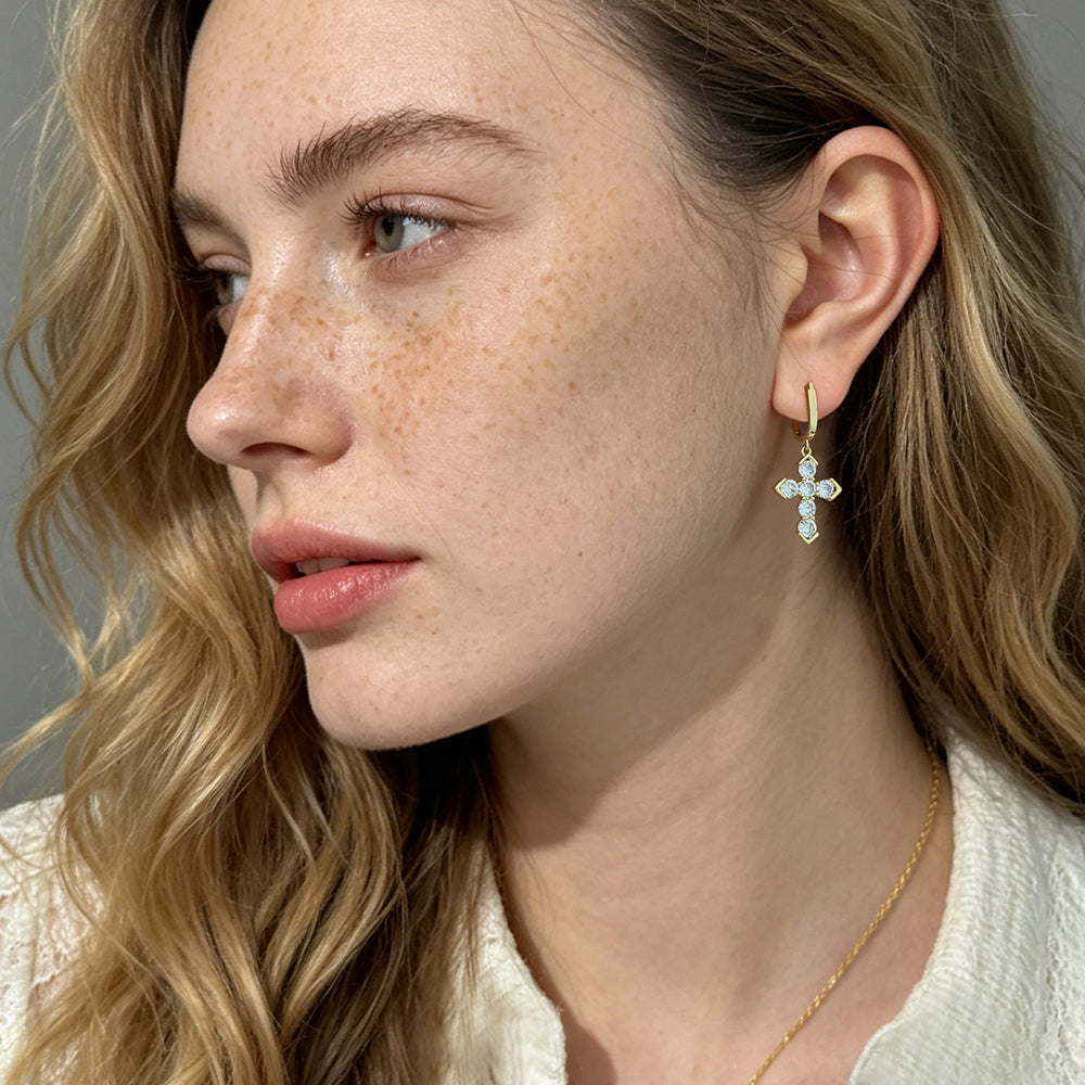 Starlight Cross Geometric Drop Earrings
