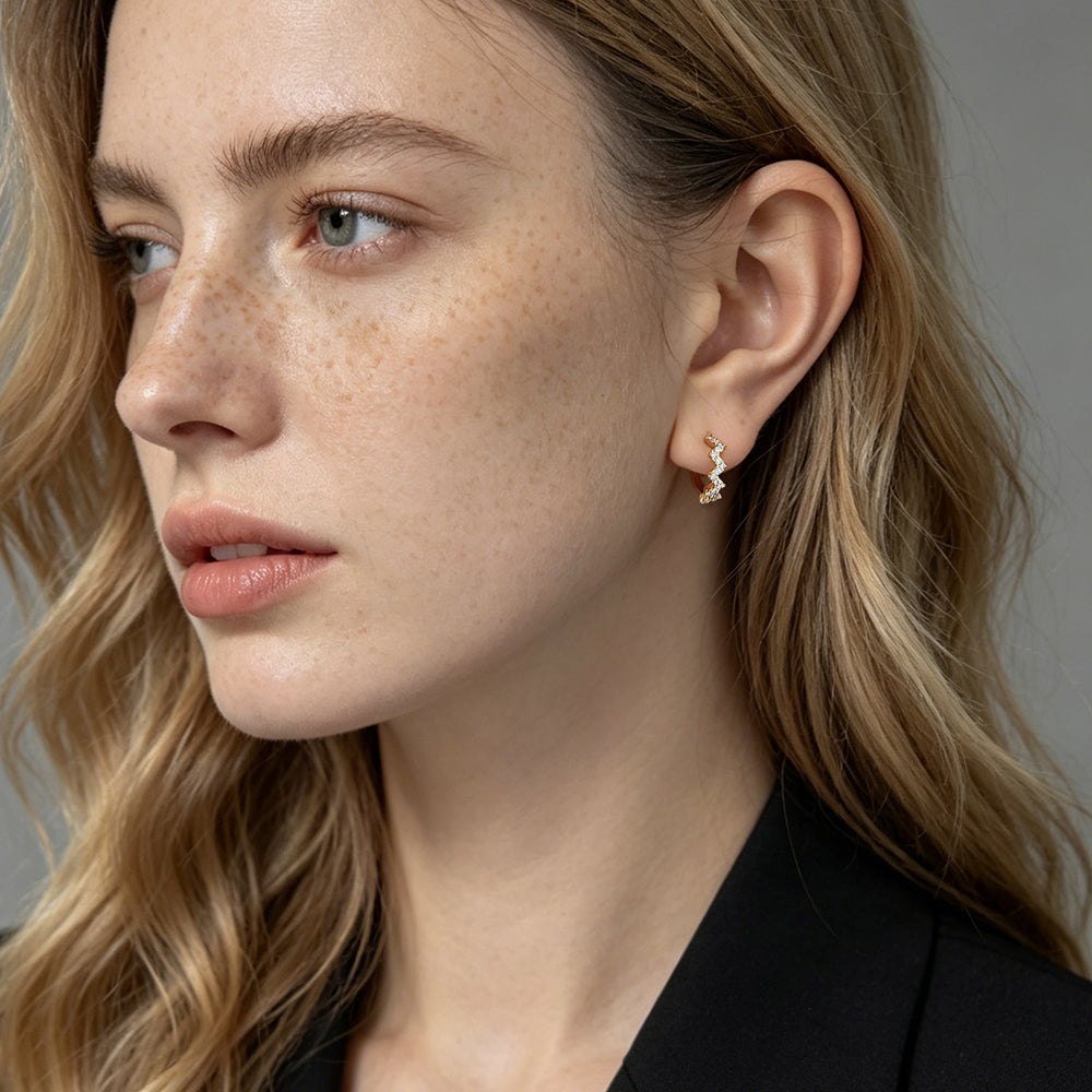 Zig-Zag Pave Huggie Hoop Earrings