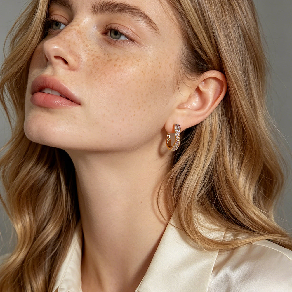Twist Pave Hoop Earrings