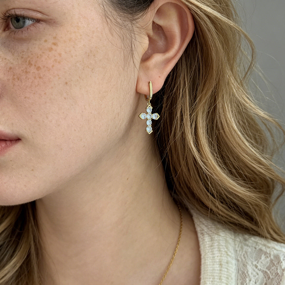 Starlight Cross Geometric Drop Earrings