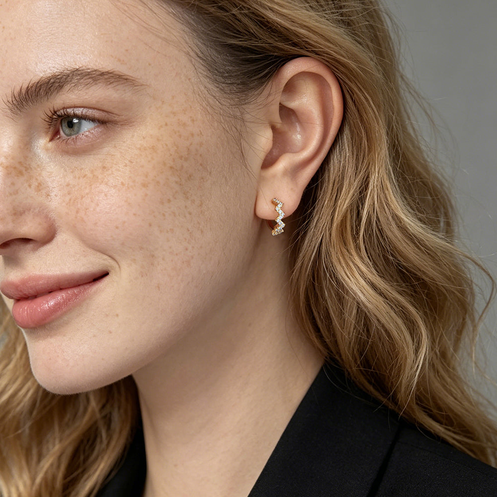 Zig-Zag Pave Huggie Hoop Earrings