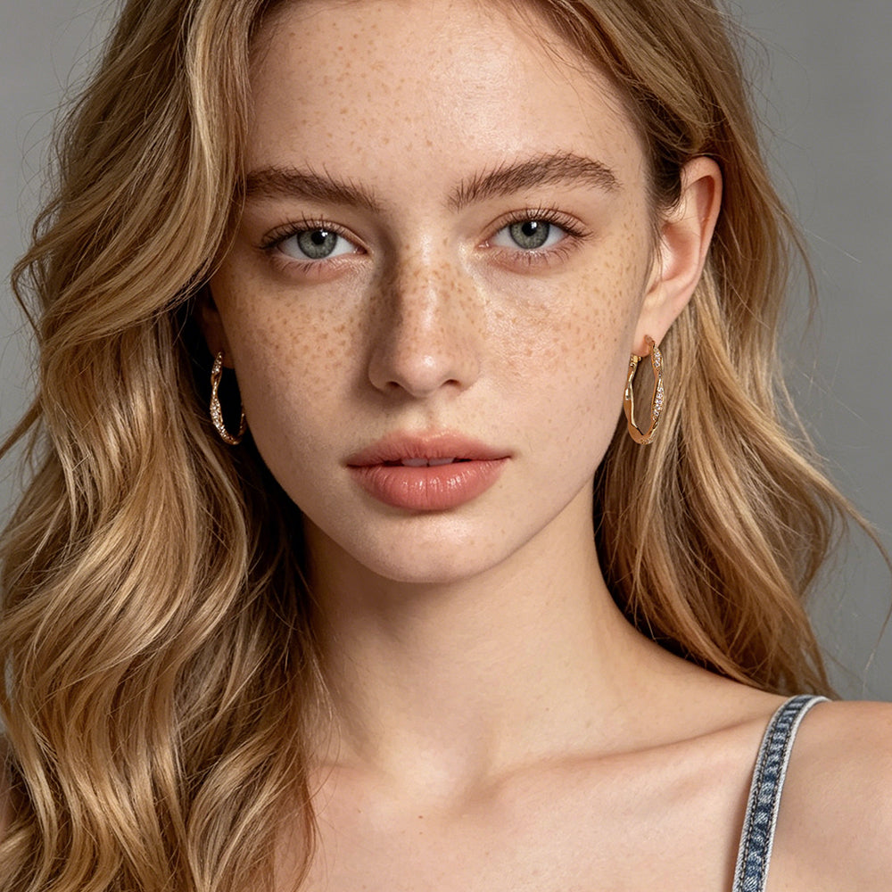 Twisted Wave Pave Hoop Earrings
