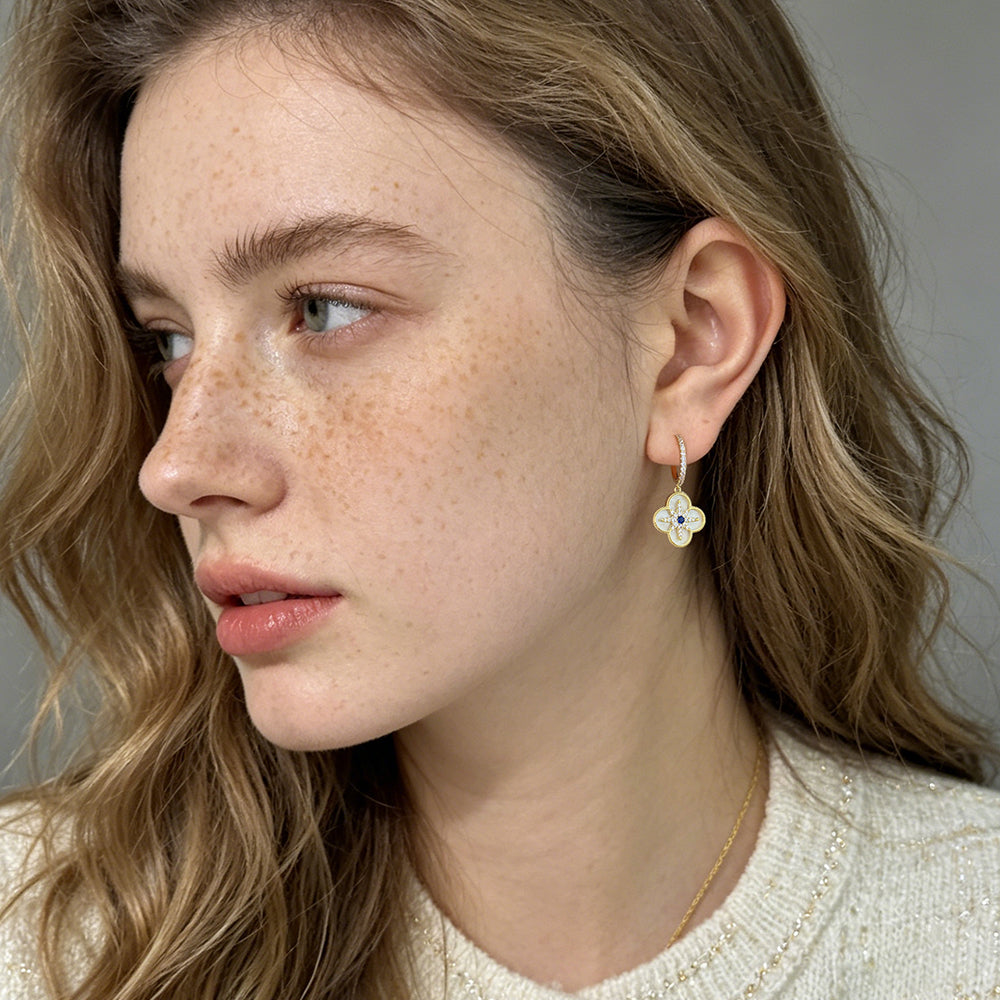 Floral Star Charm Drop Earrings