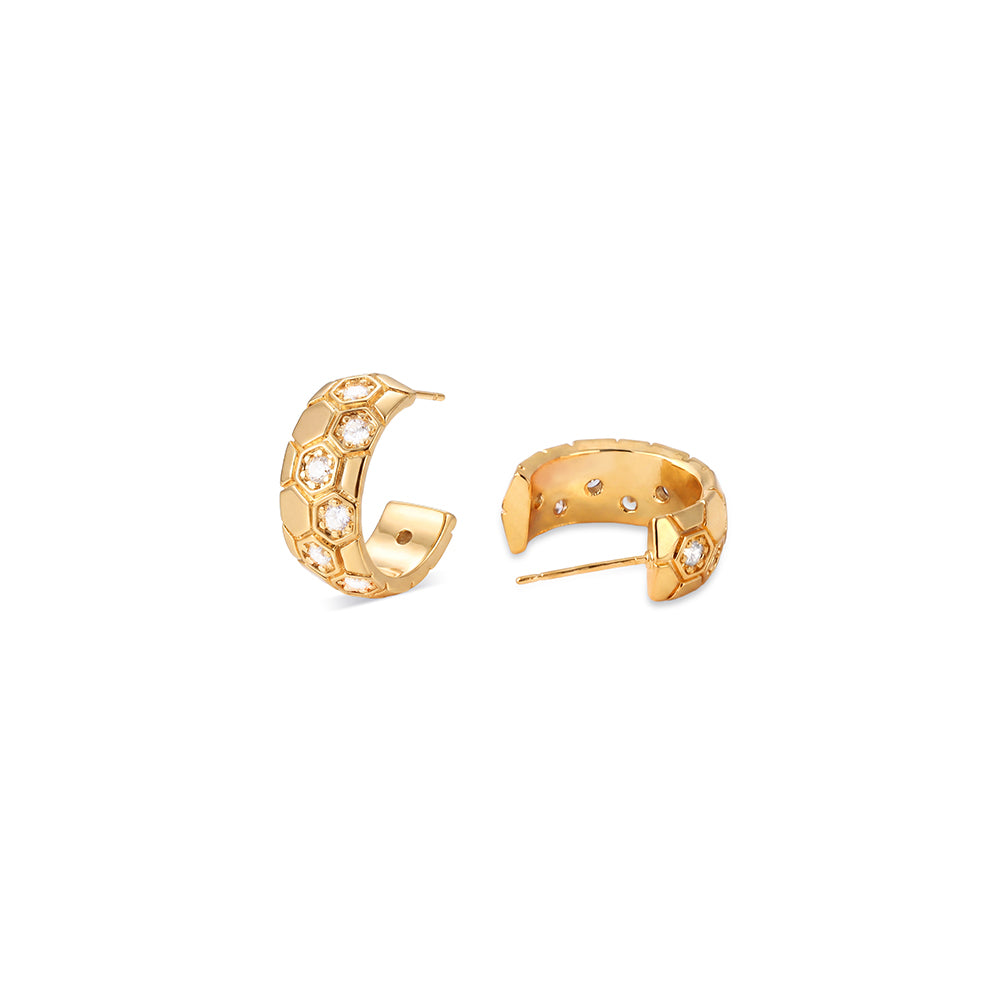 Honeycomb Pave C-Hoop Earrings