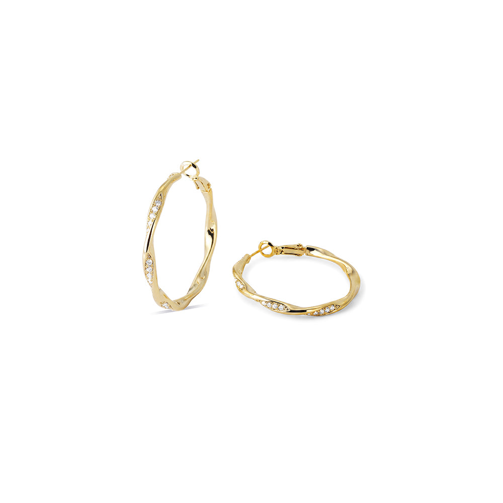 Twisted Wave Pave Hoop Earrings