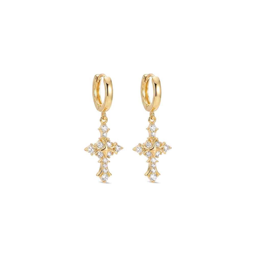 Vintage Cross Dangle Huggie Earrings