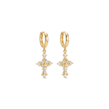 Vintage Cross Dangle Huggie Earrings