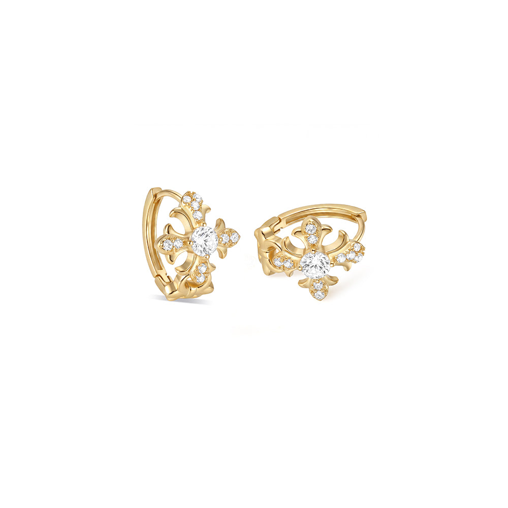 Vintage Cross Charm Huggie Earrings