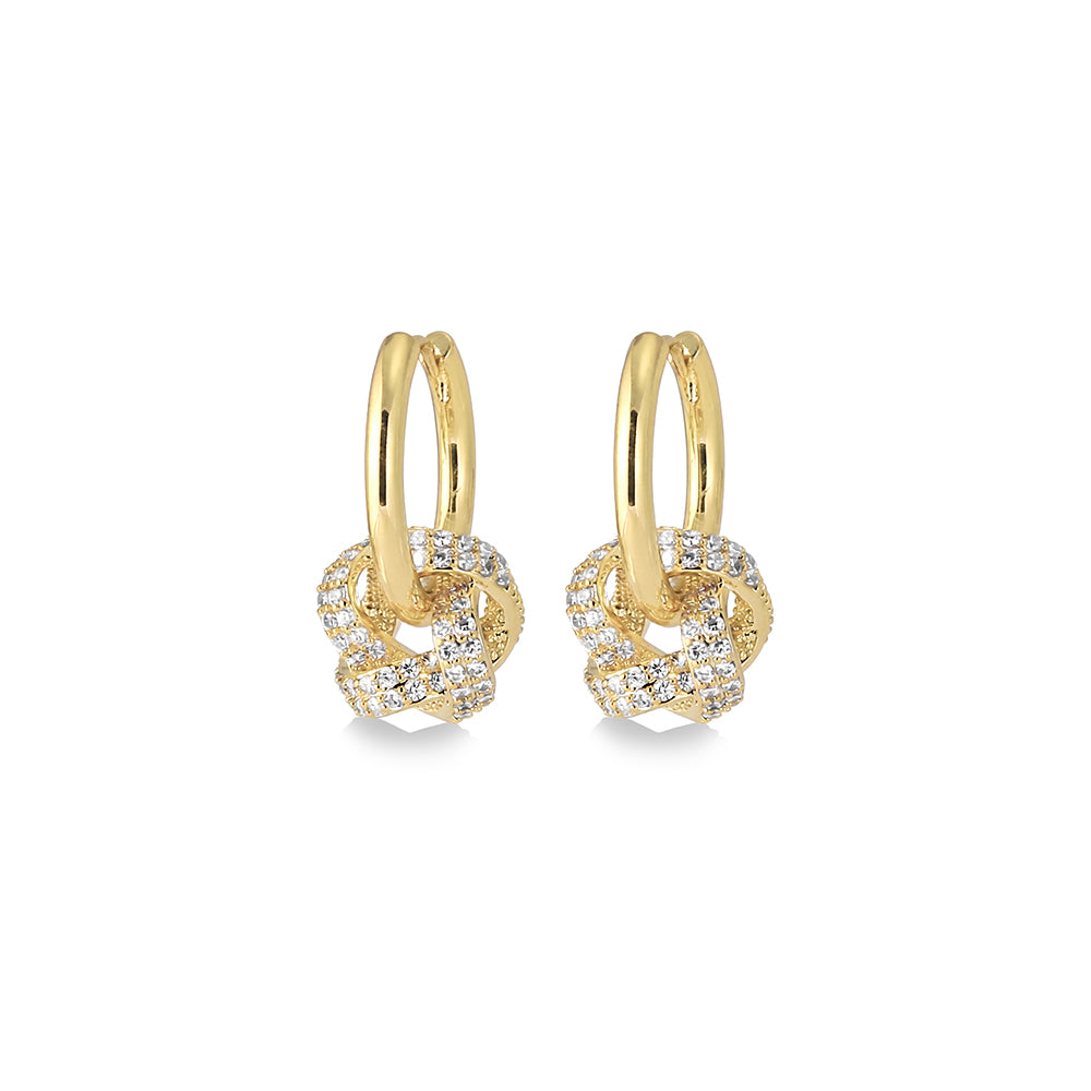 Pave Knot Drop Hoop Earrings
