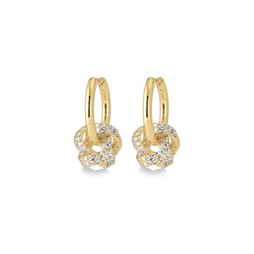 Pave Knot Drop Hoop Earrings