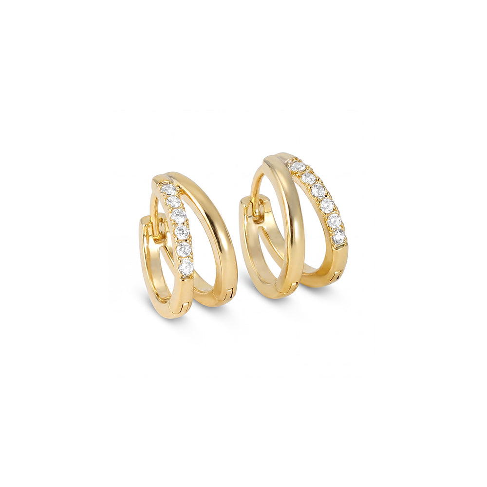 Double Layer Pave Huggie Earrings