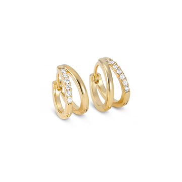 Double Layer Pave Huggie Earrings