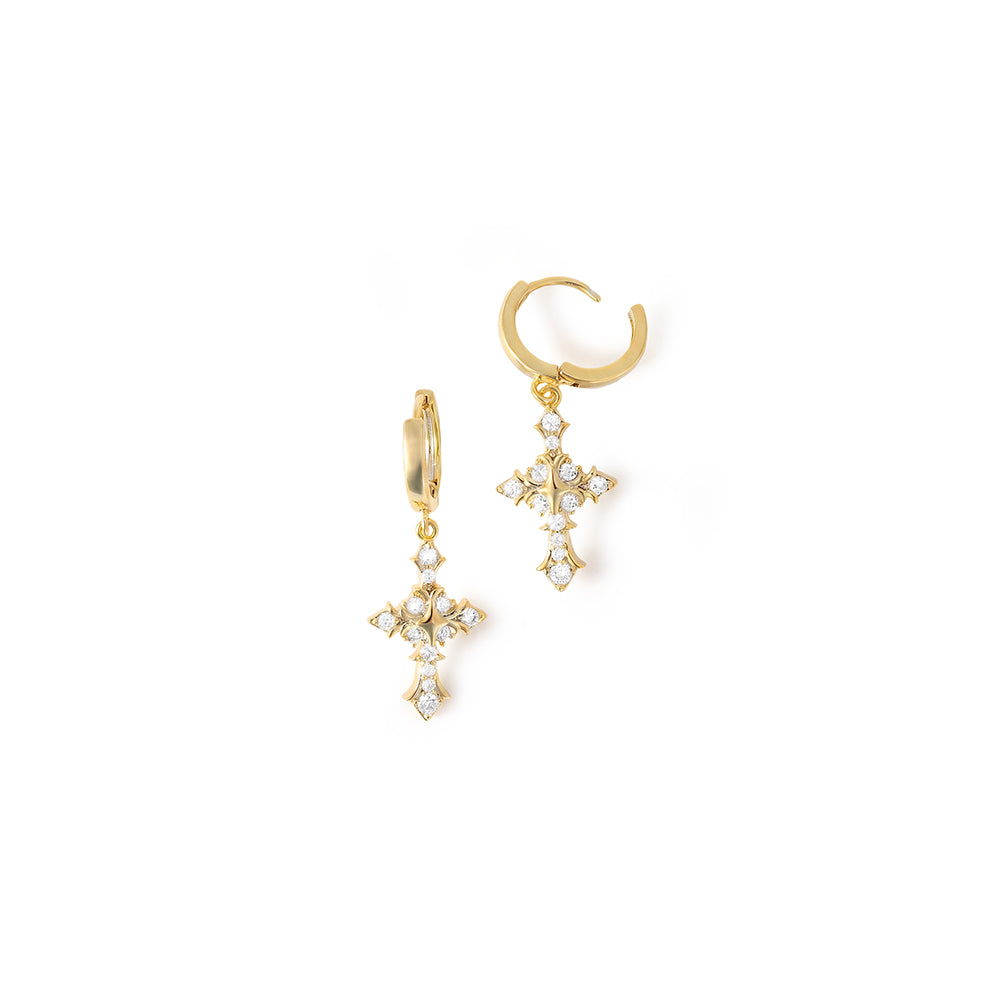Vintage Cross Dangle Huggie Earrings