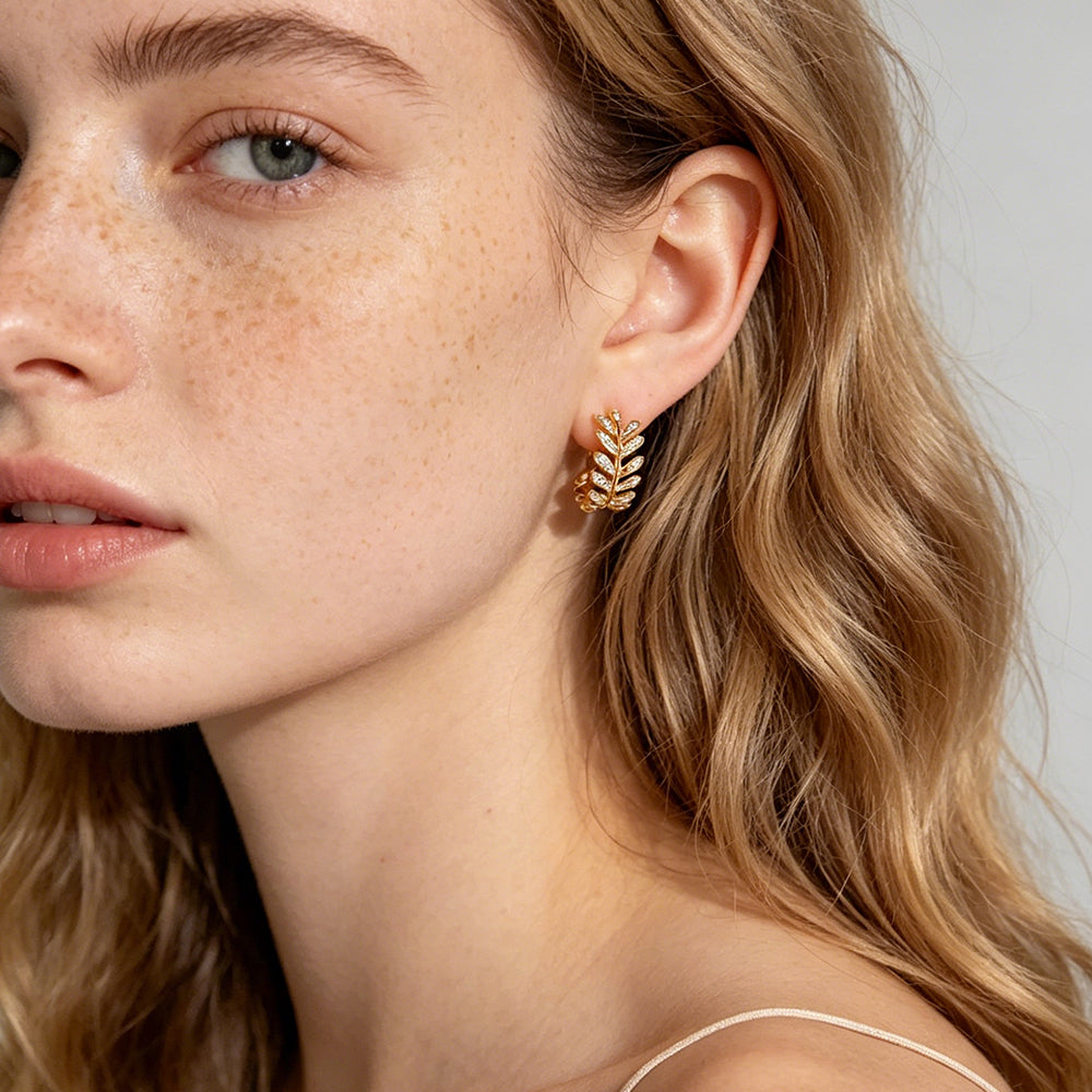 Olive Branch Crystal Hoop Earrings