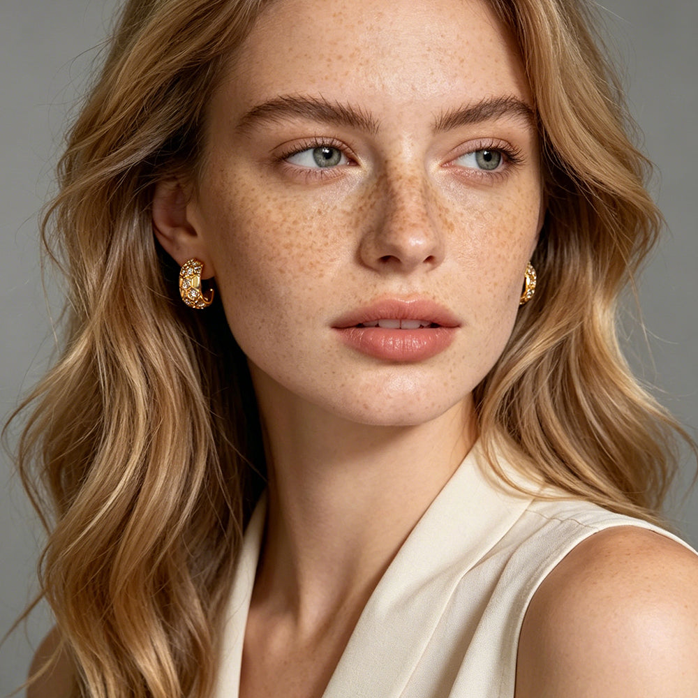 Honeycomb Pave C-Hoop Earrings