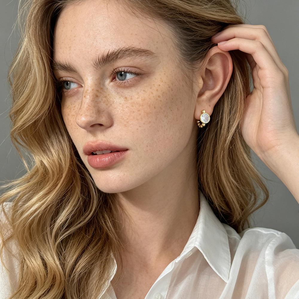 Beaded Solitaire C-Hoop Earrings