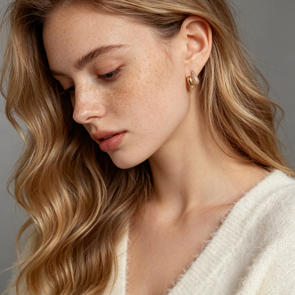 Asymmetrical Pave C-Hoop Earrings