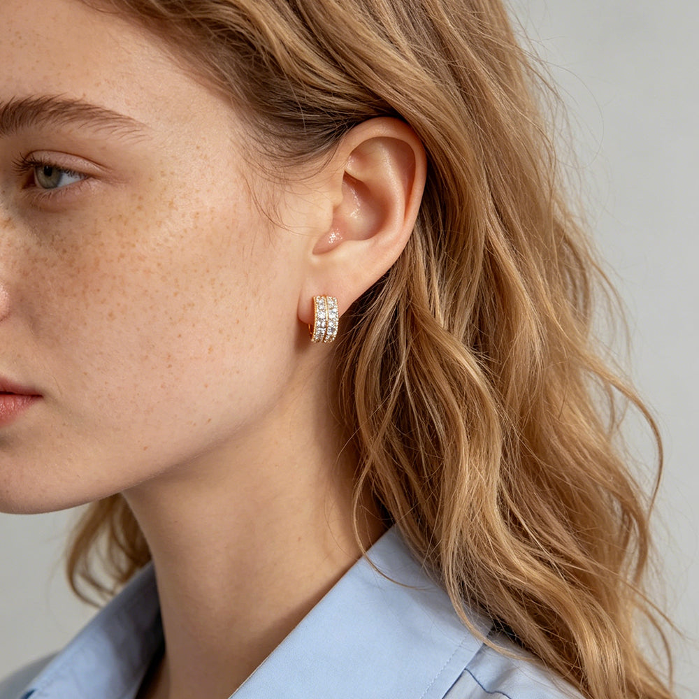 Double Row Pave Crystal Mini Hoop Earrings
