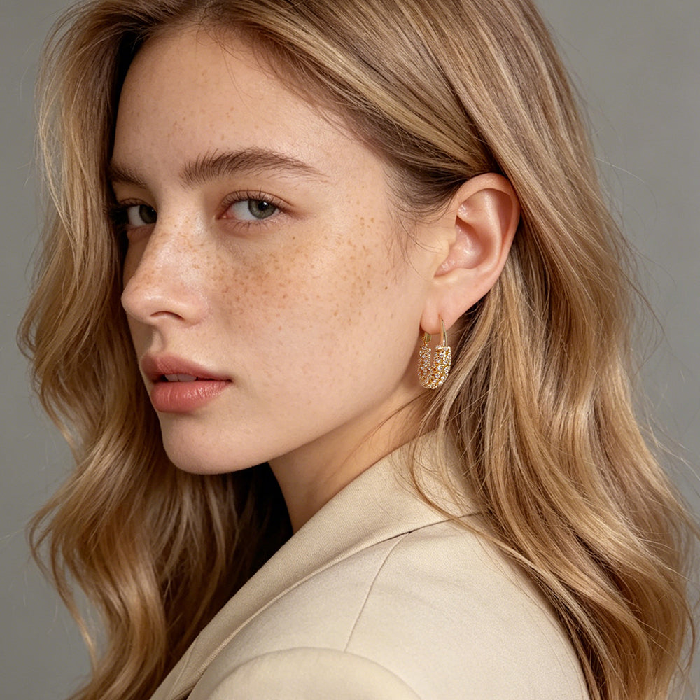 Pave Crystal Half Hoop Earrings