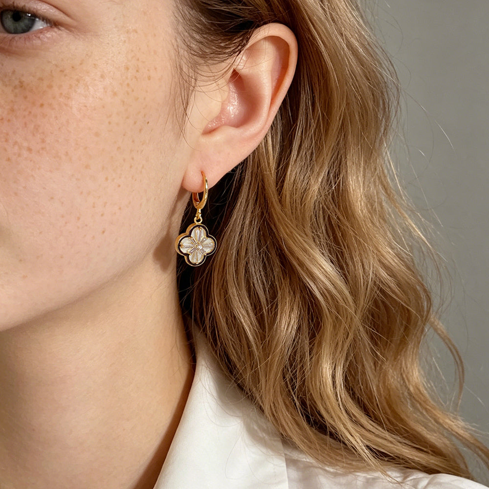 Floral Drop Hoop Earrings