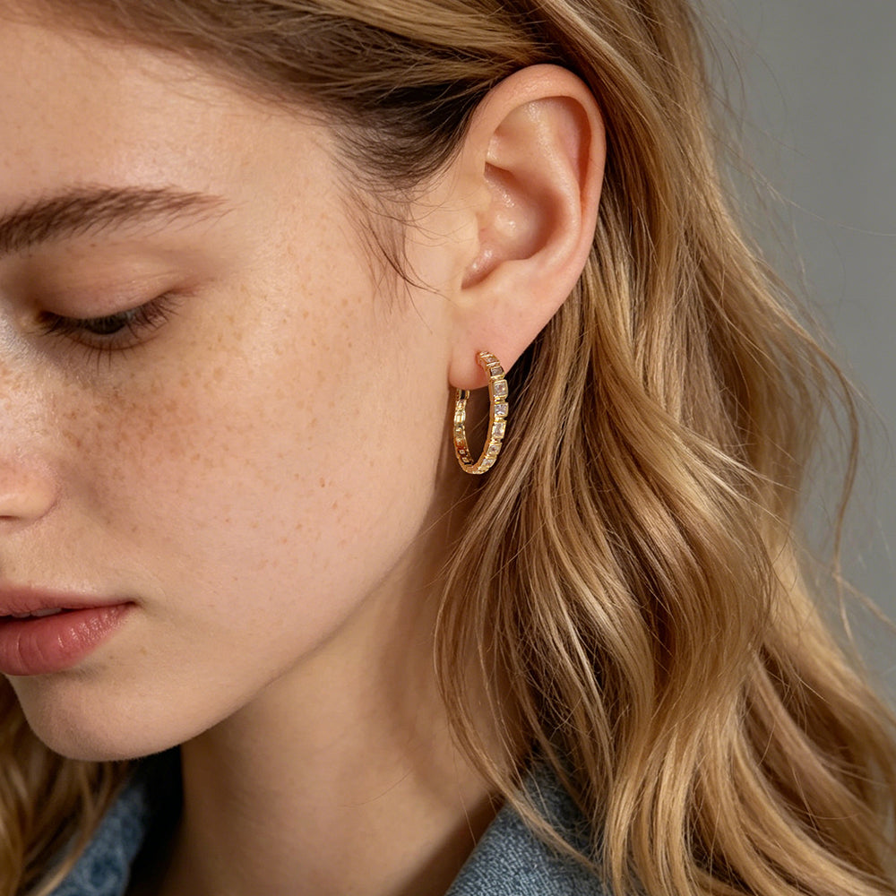 Baguette CZ Hoop Earrings