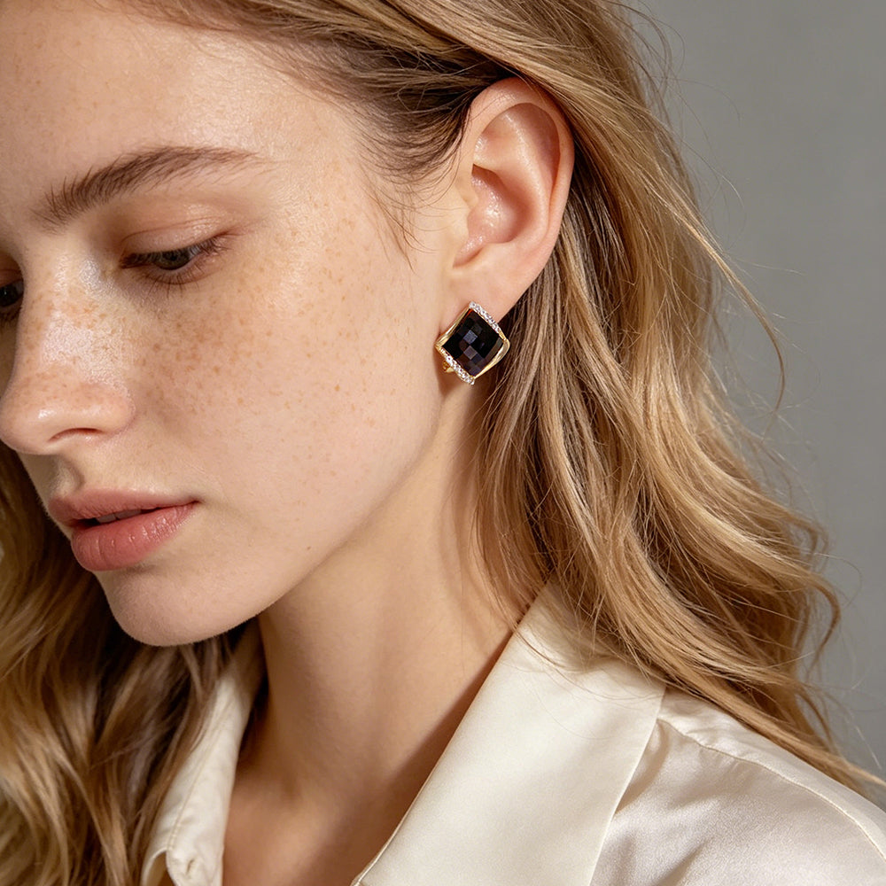 Midnight Black Square Stud Earrings