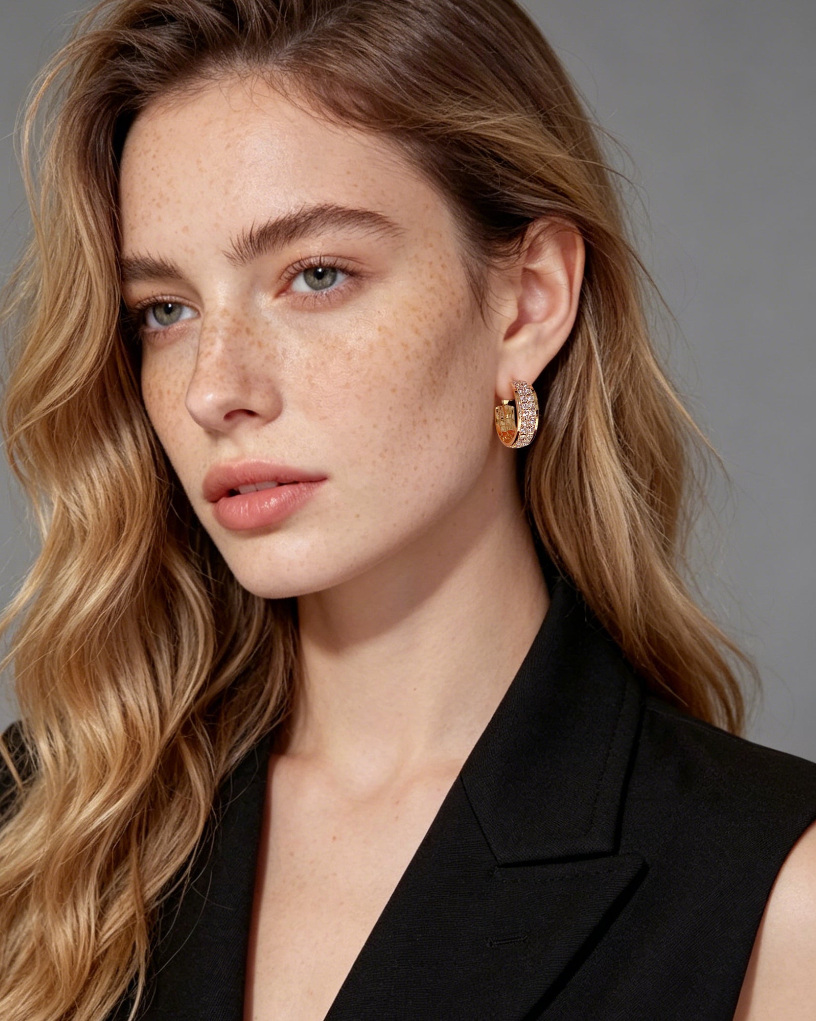 Double Row Pave C-Hoop Earrings