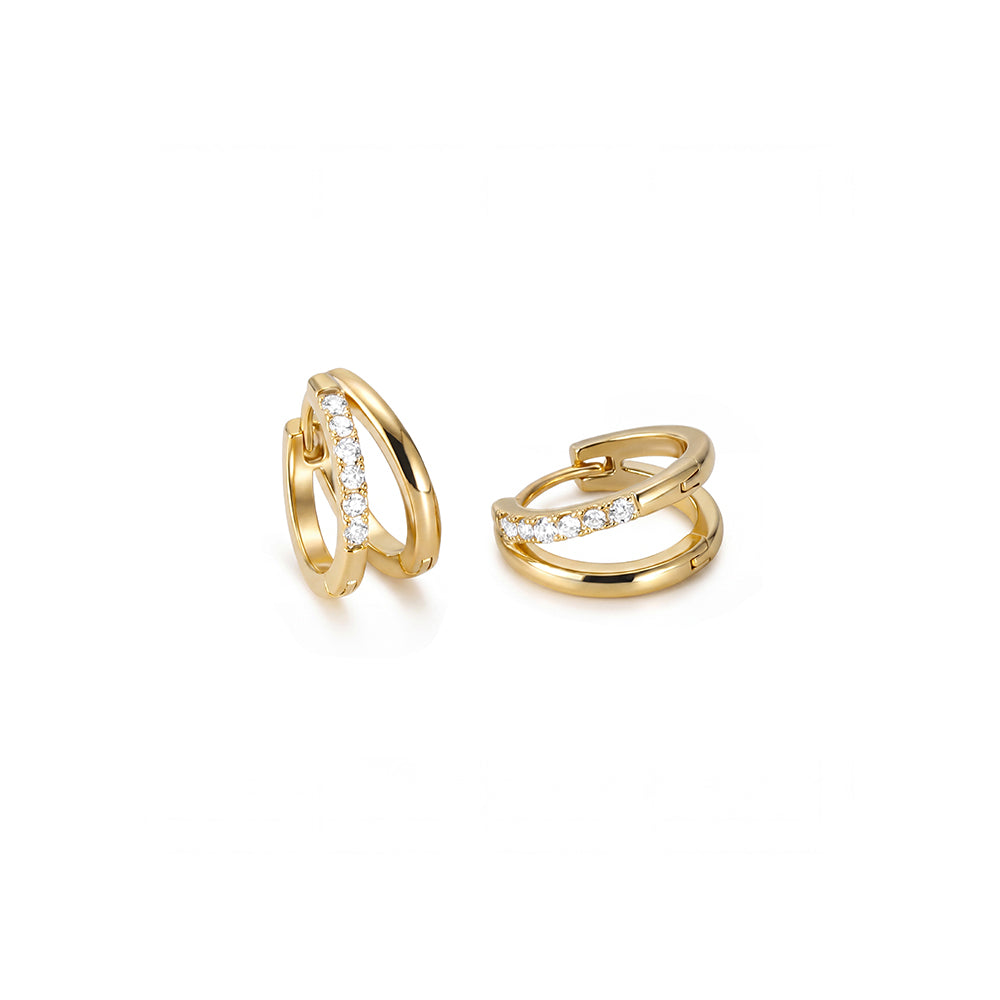 Double Layer Pave Huggie Earrings
