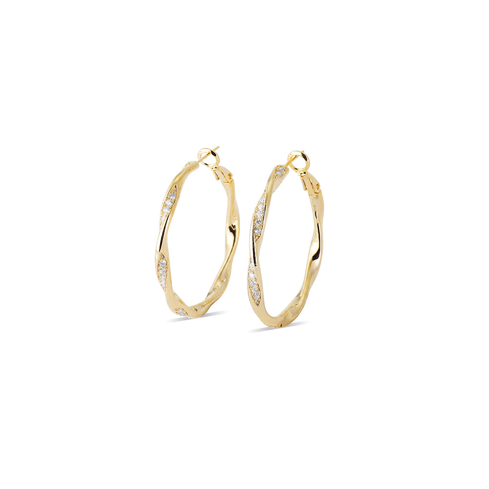 Twisted Wave Pave Hoop Earrings