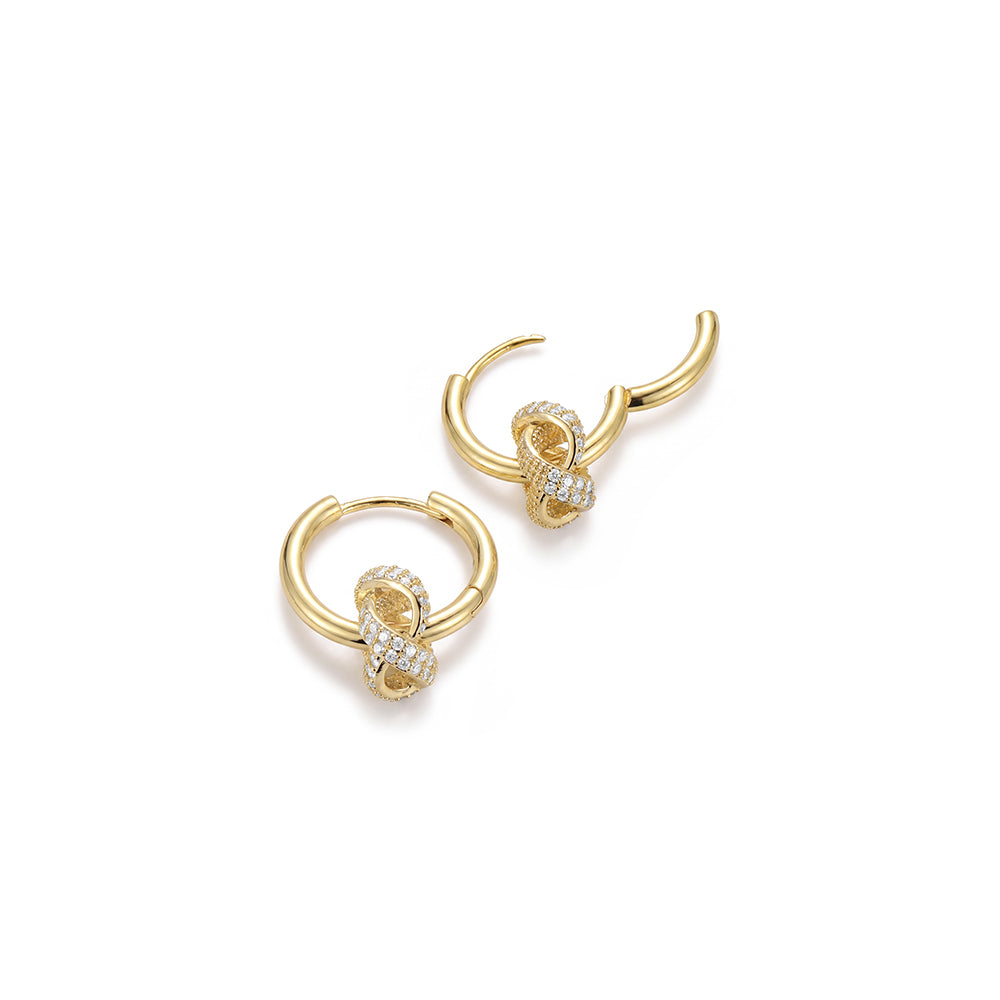 Pave Knot Drop Hoop Earrings