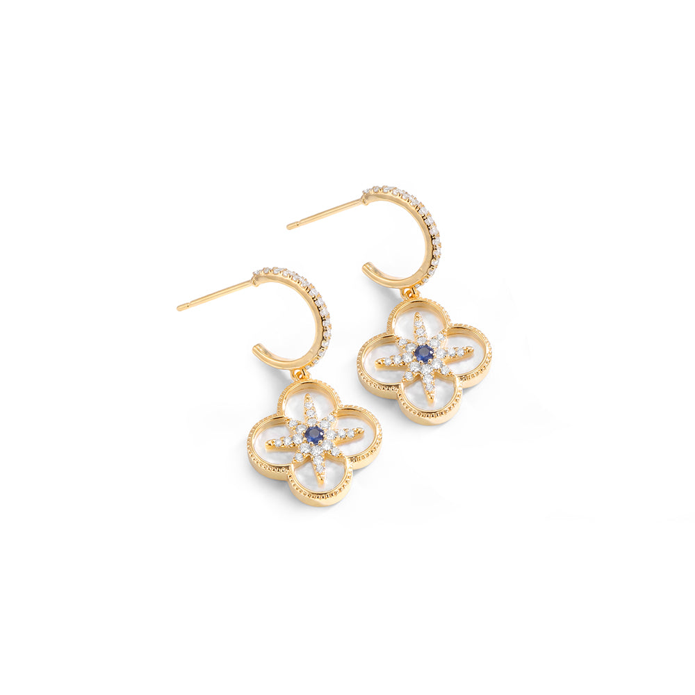 Floral Star Charm Drop Earrings