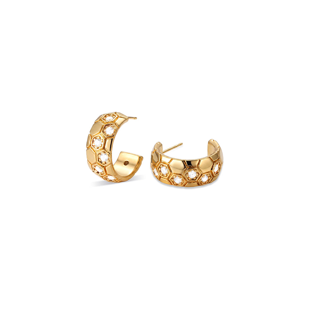 Honeycomb Pave C-Hoop Earrings