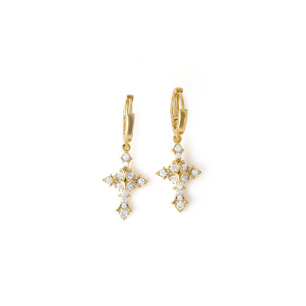 Vintage Cross Dangle Huggie Earrings