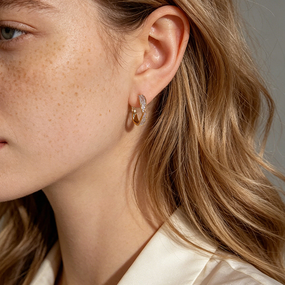 Twist Pave Hoop Earrings