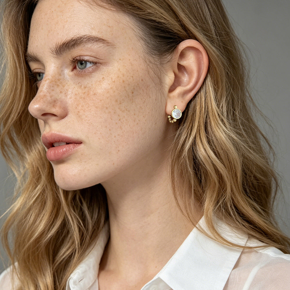 Beaded Solitaire C-Hoop Earrings